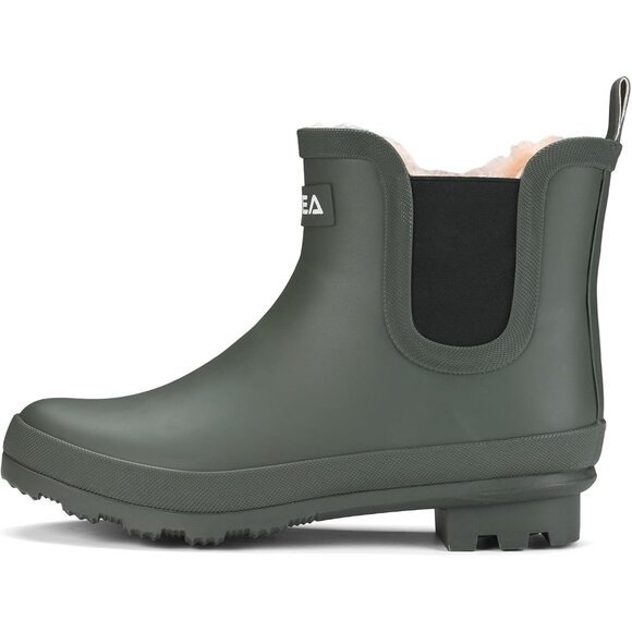 ⚡Women's Green Pull On Plush Rain Ankle Snow Boots Waterproof Chelsea Rubber - Picture 3 of 7